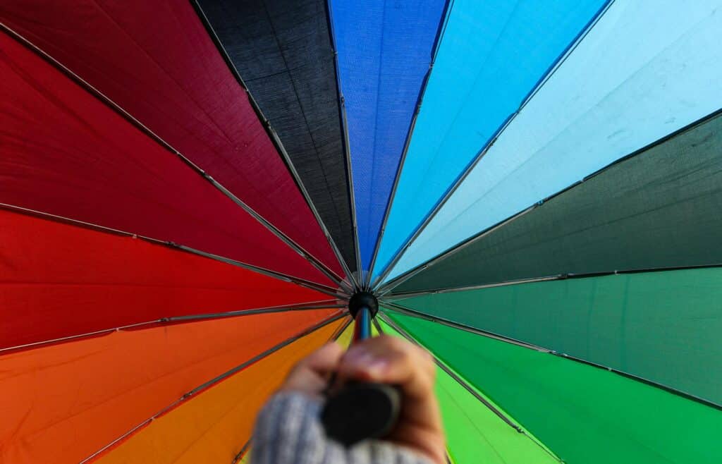 Colorful umbrellas against sky symbolizing emotional regulation skills learned in DBT therapy sessions in Atlanta Georgia