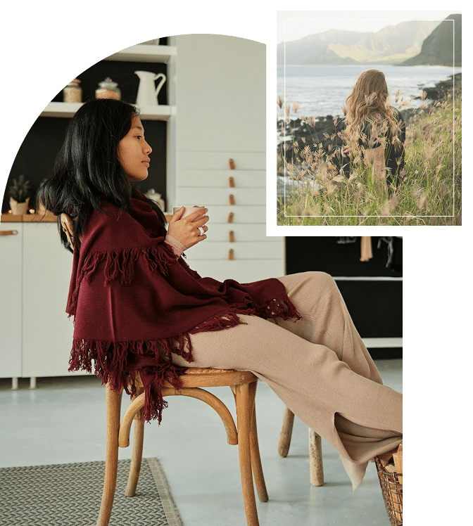 Asian woman drinking coffee peacefully after learning to manage OCD through ERP therapy with Atlanta therapists near Chamblee