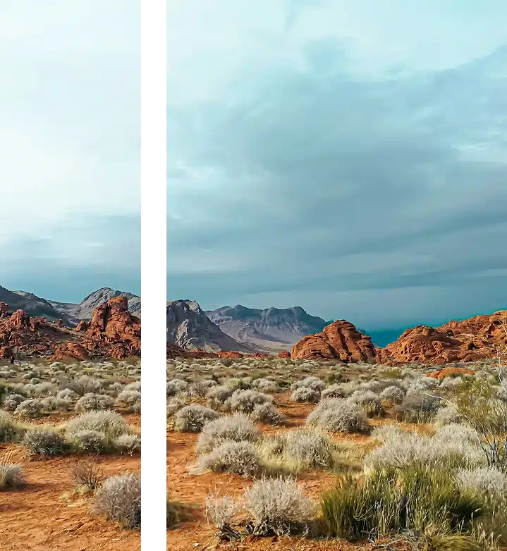 Desert landscape with vast sky and open horizon, expansive scenery suggesting freedom and perspective