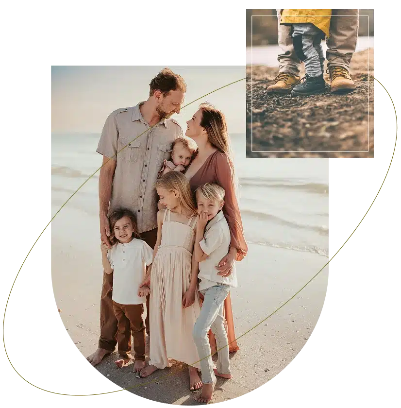 Happy parents and four kids smiling together after finding a connection through family therapy in Atlanta, GA.