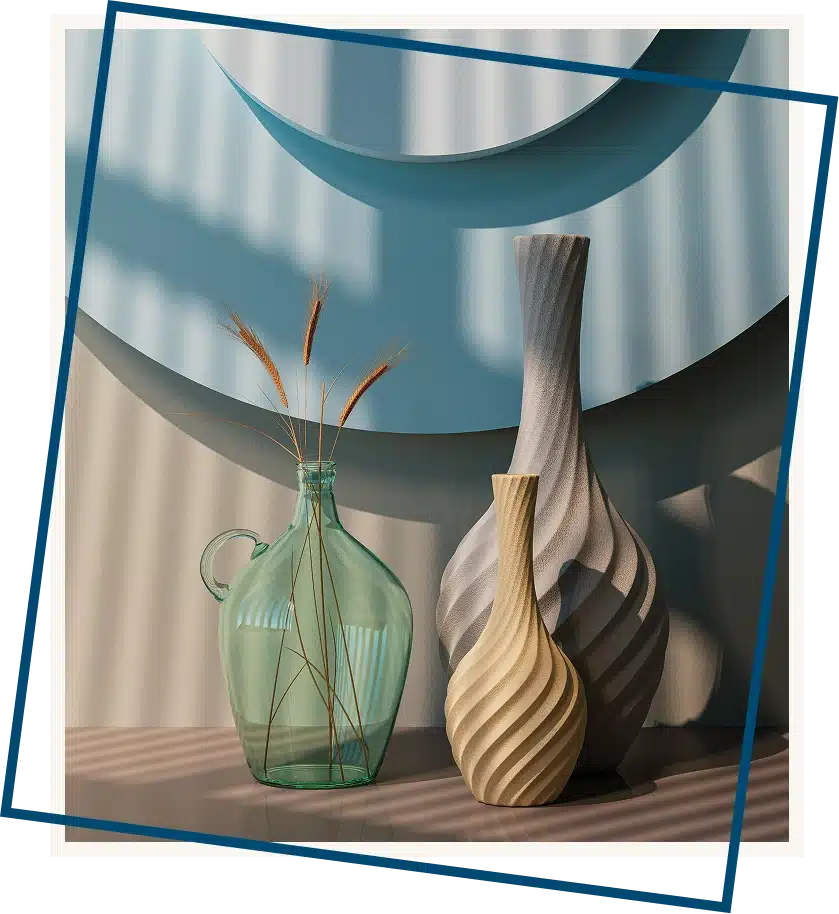  A vase arrangement with a mirror in the background, reflecting balance, beauty, and thoughtful self-reflection.