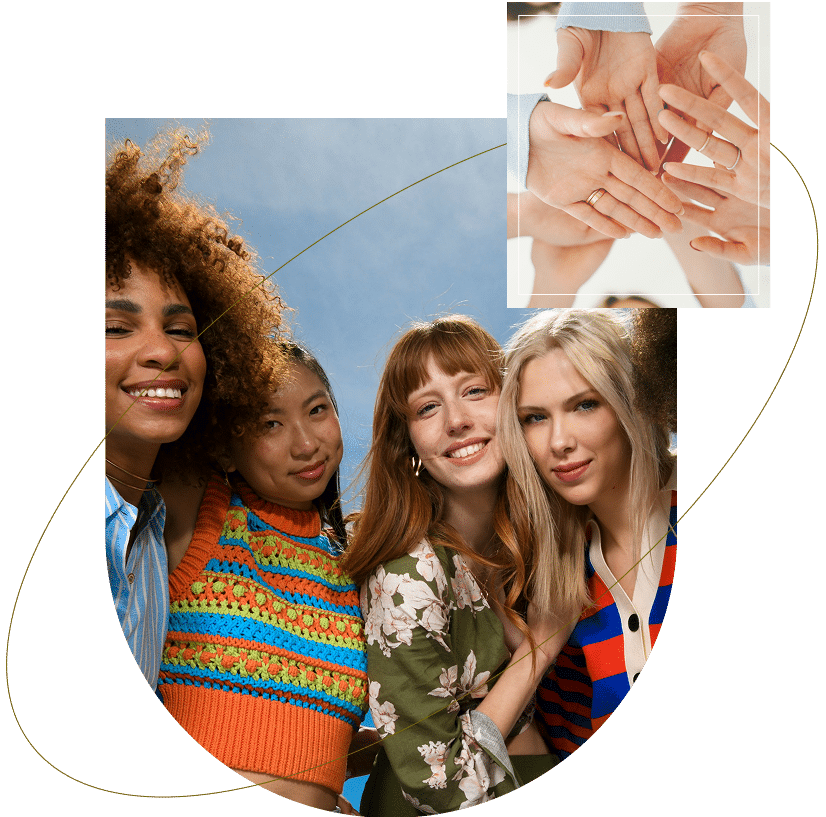 Diverse women in a semicircle, gently hugging and supporting each other in group therapy in Atlanta, Georgia