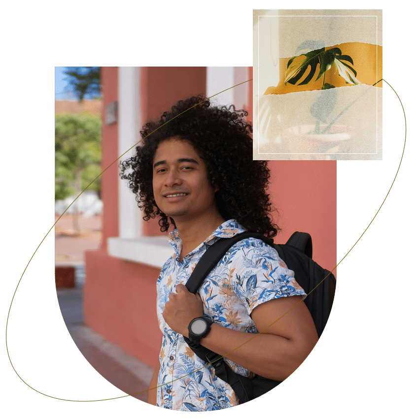  An African American man with a backpack, smiling slightly, processing the past with an EMDR therapist in Atlanta, GA.