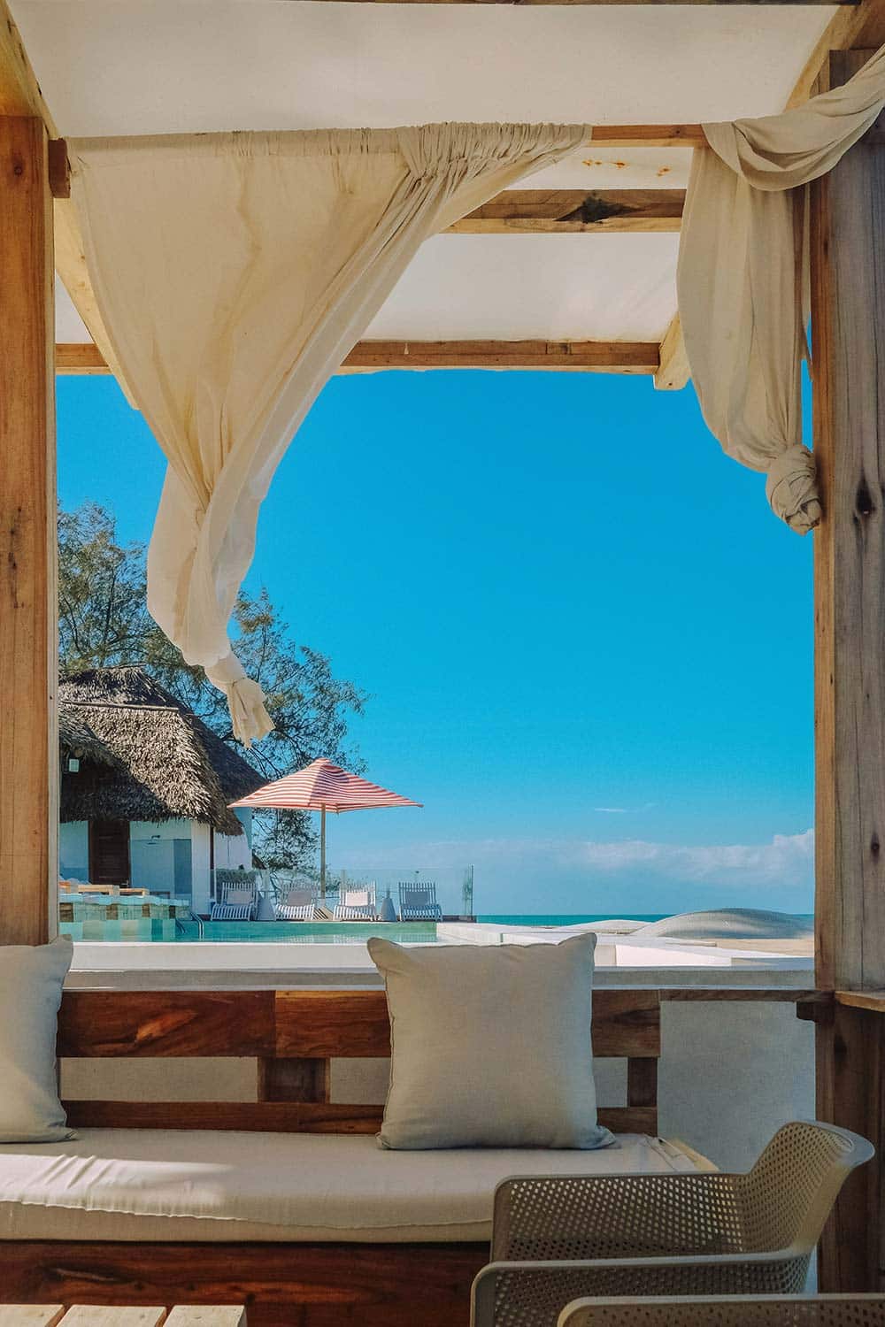tropical resort with beach and clear blue sky